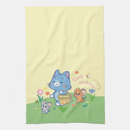 Anime Tom、Jerry、Tuffy Picnic キッチンタオル (縦)