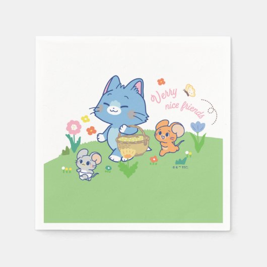 Anime Tom、Jerry、Tuffy Picnic スタンダードカクテルナプキン (正面)
