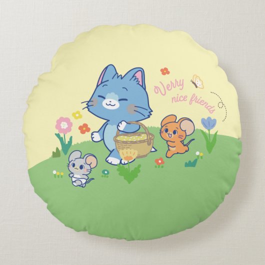 Anime Tom、Jerry、Tuffy Picnic ラウンドクッション (正面)