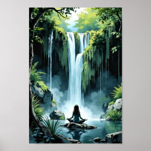 Anime Waterfall Serenity Wall Art ポスター (正面)