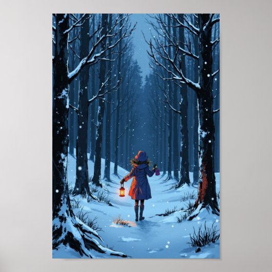 Anime Winter Lantern Snow Wall Art ポスター (正面)