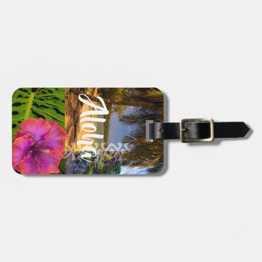 Aniniのビーチ、カウアイ島のハワイのコラージュ-アロハ ラゲッジタグ (正面横)