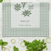 Anise Herb Kitchen Towel – Green Gingham Border キッチンタオル (折り畳み)