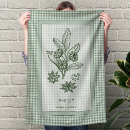 Anise Herb Kitchen Towel – Green Gingham Border キッチンタオル