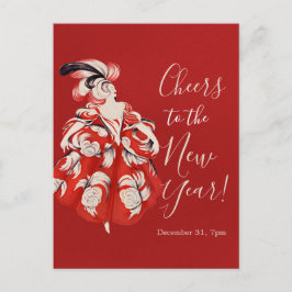Anisette Red New Year's Eve Invitation Postcard シーズンポストカード