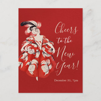Anisette Red New Year's Eve Invitation Postcard シーズンポストカード