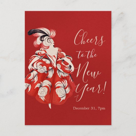 Anisette Red New Year's Eve Invitation Postcard シーズンポストカード (正面)