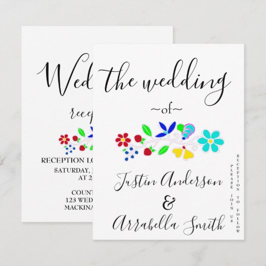 Anishinaabe Floral Strawberry Wedding Invitation 招待状 (正面/裏面)