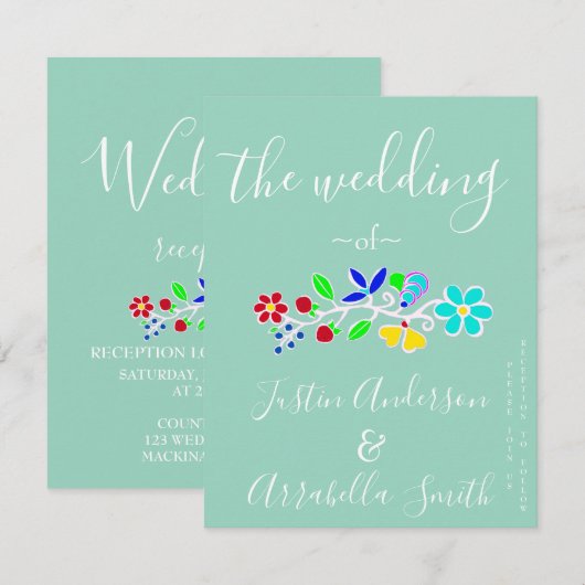 Anishinaabe Floral Strawberry Wedding Invitation 招待状 (正面/裏面)