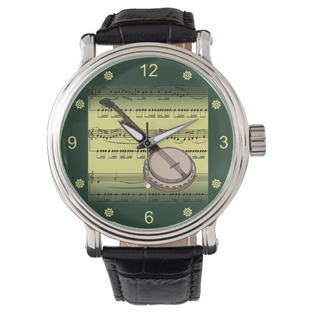 anjo～シ転がート音楽～金ゴールド/緑の背景～ 腕時計 (正面)