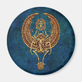 Ankhと翼のあるエジプトのスカラブカブトムシ – 青 マグネット (正面)