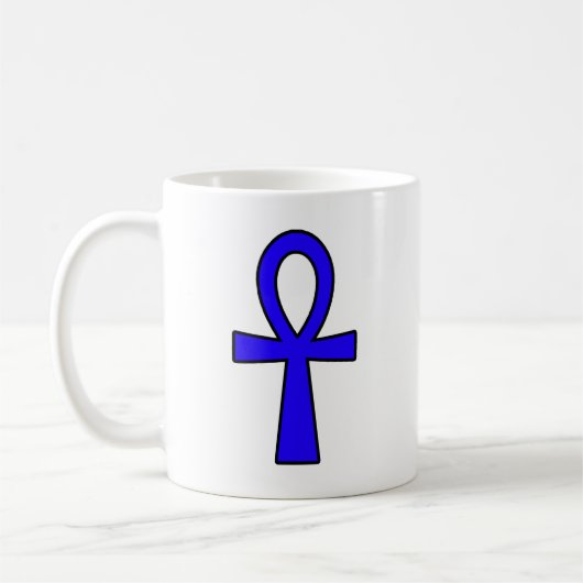 AnkhのエジプトのHieroglyphic記号の生命鍵の青 コーヒーマグカップ (左)