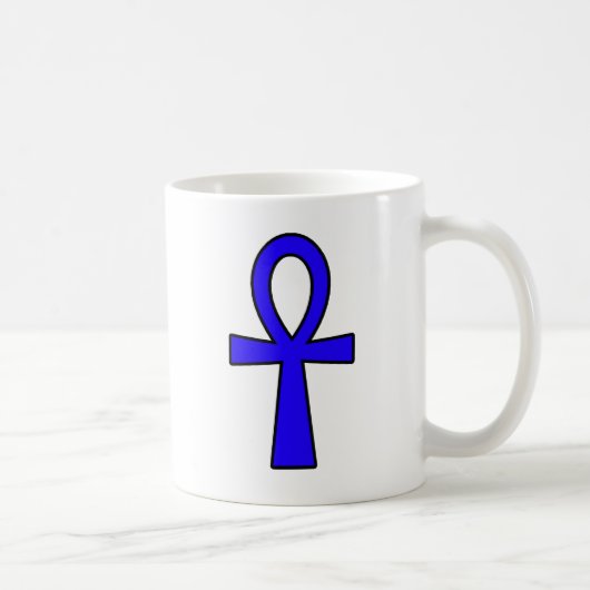 AnkhのエジプトのHieroglyphic記号の生命鍵の青 コーヒーマグカップ (右)