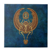 Ankhの飛んだエジプトのオオタマオシコガネのカブトムシ-青 タイル (正面)