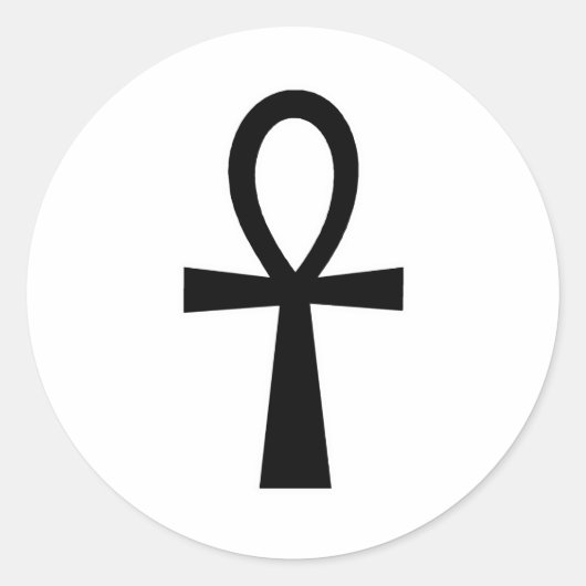 Ankhエジプト象形記号ライフ鍵ブラック ラウンドシール (正面)