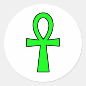 Ankhエジプト象形記号ライフ鍵緑 ラウンドシール (正面)