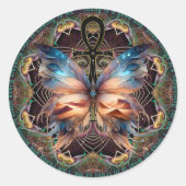 Ankh蝶の生命シンボルのマンダラ肯定 ラウンドシール (正面)