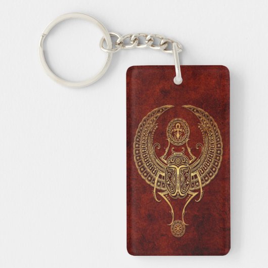 Ankh -茶色の飛んだエジプトのオオタマオシコガネのカブトムシ キーホルダー (正面)