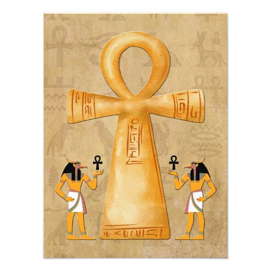 Ankh Key Of Life On Hieroglyph フォトプリント (正面)
