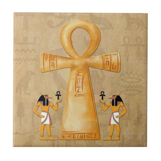 Ankh Key Of Life On Hieroglyph Ceramic Tile タイル (正面)
