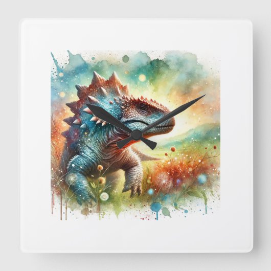 Ankylosaurus 170624AREF117 - Watercolor スクエア壁時計 (正面)