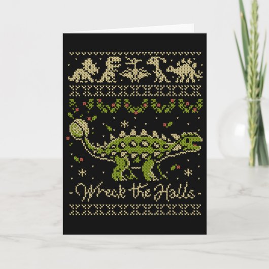 Ankylosaurus Dinosaur Christmas Sweater  カード (正面)