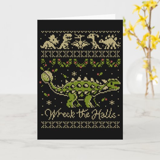 Ankylosaurus Dinosaur Christmas Sweater  カード (黄色い花)