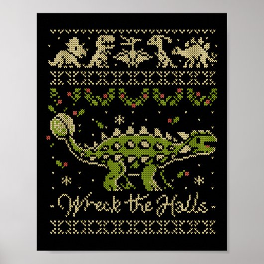 Ankylosaurus Dinosaur Christmas Sweater ポスター (正面)