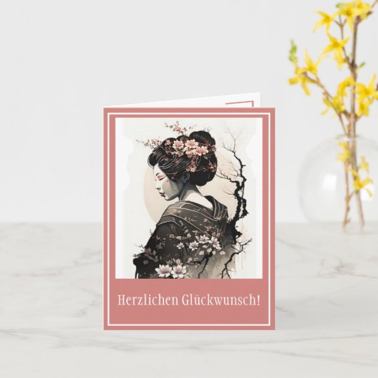 Anmutige japanische Geisha -  カード (黄色い花)