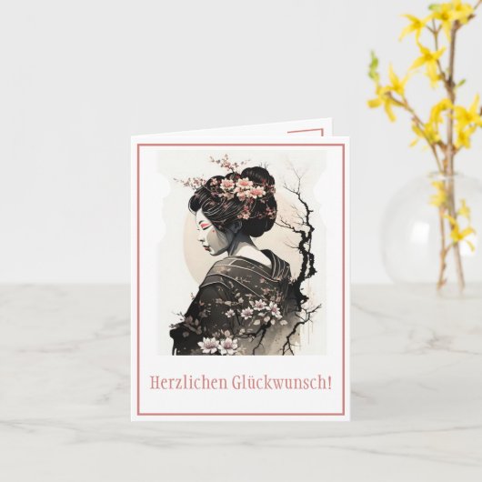 Anmutige japanische Geisha -  カード (黄色い花)