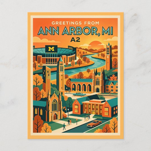 Ann Arbor MI A2 Vintage Style ポストカード (正面)