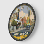 Ann Arbor Michigan Downtown Cityscape ラージ壁時計 (傾斜)