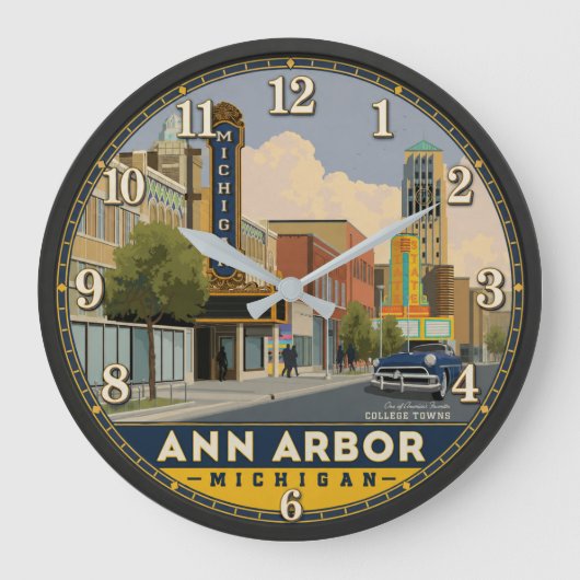 Ann Arbor Michigan Downtown Cityscape ラージ壁時計 (正面)