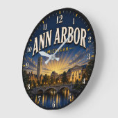 Ann Arbor Michigan Sunset Premium Skyline ラージ壁時計 (傾斜)