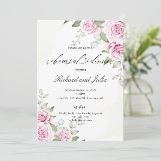 ANNA リハーサルディナー招待状 / ソフトピンクのバラ 招待状 (スタンド正面)