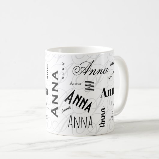 Anna Custom Name Black White Coffee Mug コーヒーマグカップ (正面右)