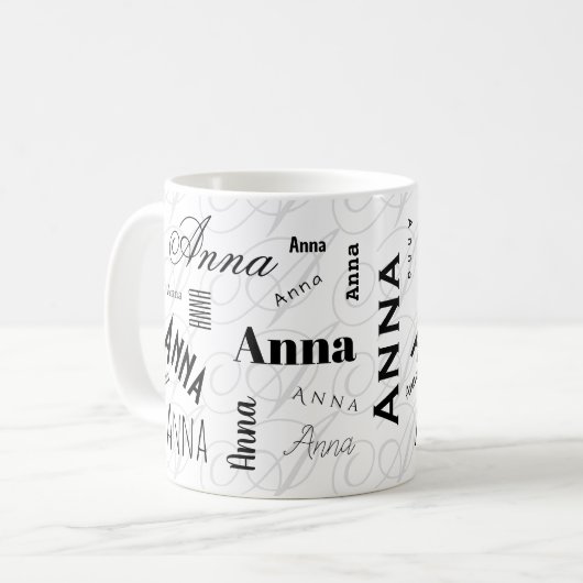 Anna Custom Name  Black White Coffee Mug コーヒーマグカップ (正面左)
