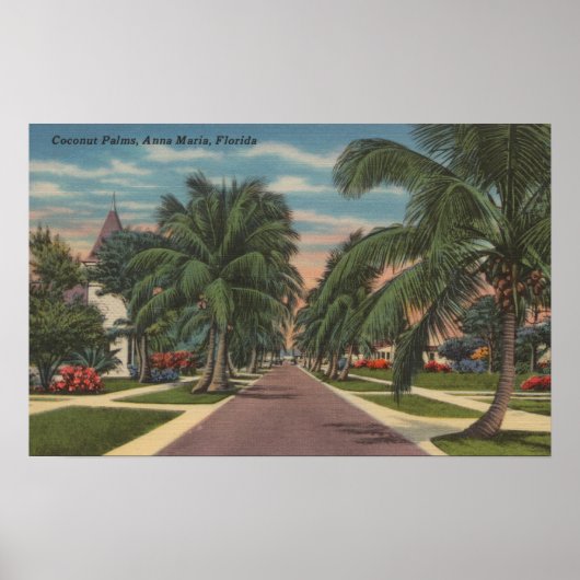 Anna Maria, Florida - View of Palms Along通り ポスター (正面)