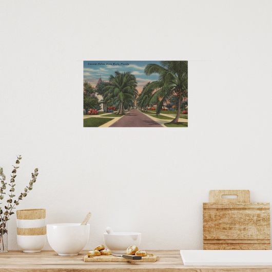 Anna Maria, Florida - View of Palms Along通り ポスター (キッチン)
