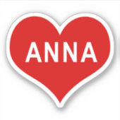 ANNA NAME 赤い愛ハート ビニールステッカー シール (正面)