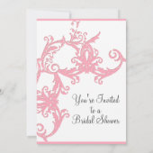 AnnaLieseのダマスク織の-ピンクおよび灰色のブライダルシャワー 招待状 (裏面)