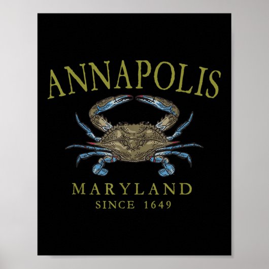 Annapolis Maryland Blue Crab Since 1649 Arched Oli ポスター (正面)