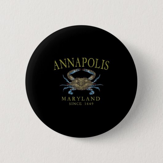 Annapolis Maryland Blue Crab Since 1649 Arched Oli 缶バッジ (正面)
