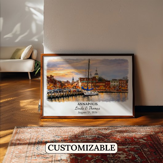 Annapolis Maryland Poster, Watercolor, Custom ポスター