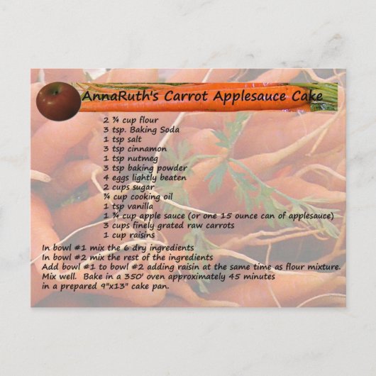 AnnaRuth's Carrot Applesauce Cake Postcard ポストカード (正面)