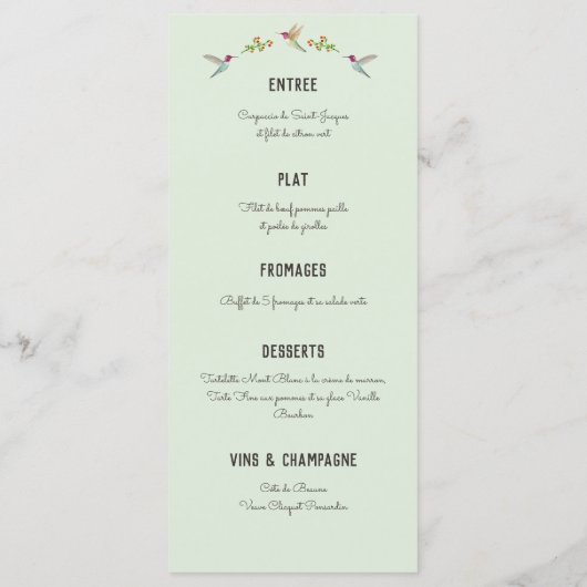 Anna's Hummingbirds Baptism メニュー (裏面)