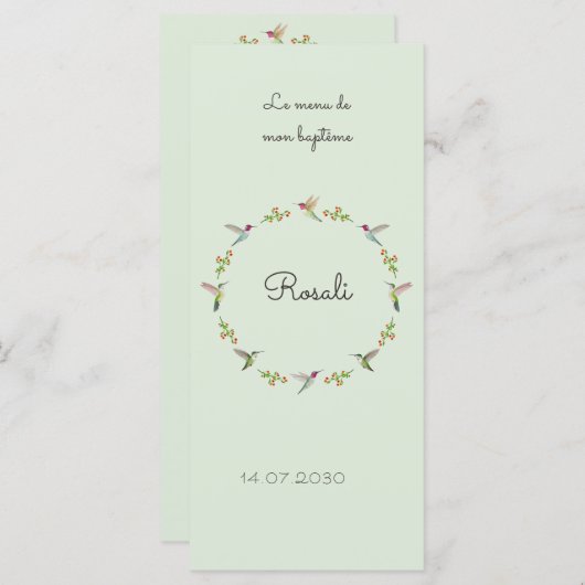 Anna's Hummingbirds Baptism メニュー (正面/裏面)