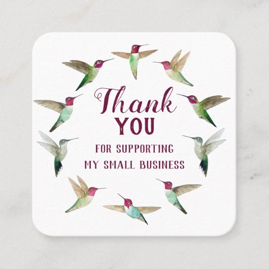 Anna's Hummingbirds Thank You Business Cards スクエア名刺 (正面)