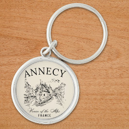 Annecy Canals Art – Retro French Alps キーホルダー