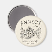 Annecy Canals Art – Retro French Alps Souvenir マグネット (正面/裏面)